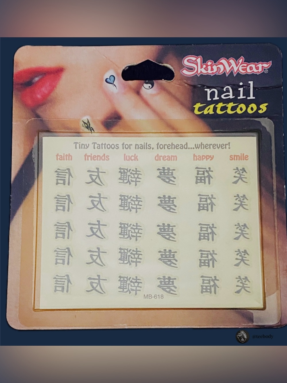 Vintage 1997 SkinWear Japanese Kanji Nail Temporary Tattoos Y2K